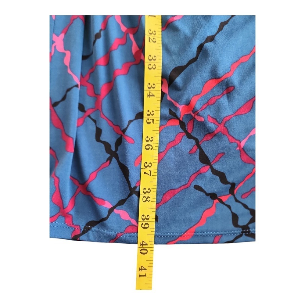 Classic Feminine Ruched Midi Dress Blue Abstract Print Workwear Office Chic 10 - Picture 14 of 16